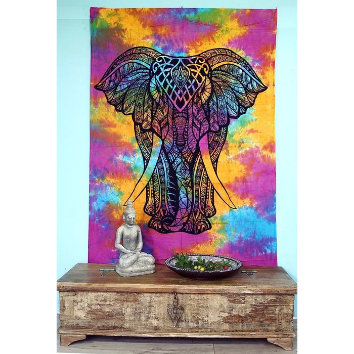 Гобелен GURU SHOP Chakra Yogi Elephant/Rainbow в стилі бохо 190x140 см різнокольоровий