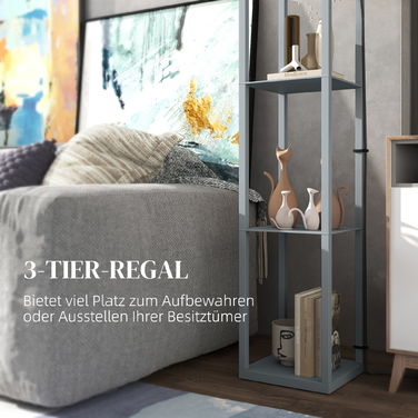 Стійка-лампа з полицями, 3 відділення, компактні розміри, МДФ, світло-сіра