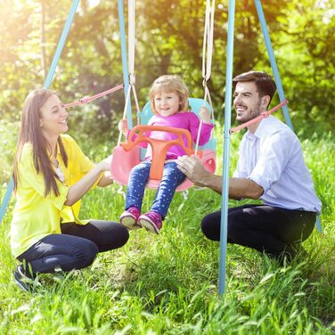 Дитяча гойдалка-шезлонґ 3-в-1 для дому та вулиці з металевим каркасом, рожева. Підходить для дітей від 6 місяців до 10 років