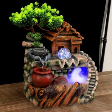 Кімнатний фонтан з LED підсвіткою - настільний фонтан, водоспад, фонтан з туманом для дому та офісу