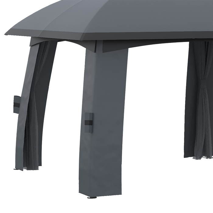 Намет для вечірок Outsunny Garden Pavilion 3 x 6 м з подвійним дахом і бічними стінками, сітки від мух до 15 осіб, оцинкований метал, темно-сірий