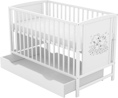 Дитяче ліжко Baby Delux 60x120 см біле, мотив ведмедя, з ящиком і матрацом