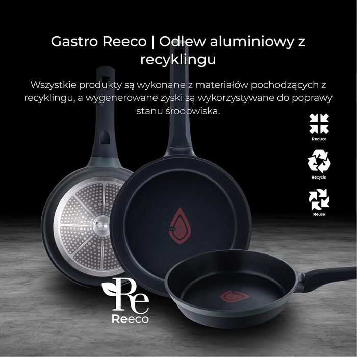 Набір MasterPRO Gastro Reeco 14 шт. Сковорідки та каструлі (20/24/28 см), каструля 16 см, перероблений алюміній, антипригарний.