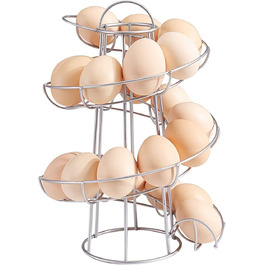 Дозатор яєць, спіральний тримач для яєць, підставка для яєць, тримач для яєць, металевий каркас для яєць, ящик для зберігання яєць з поворотом на 360 градусів, кухонне приладдя, контейнер для яєць для кухонної стільниці, великий і (середній каркас, сріблястий)