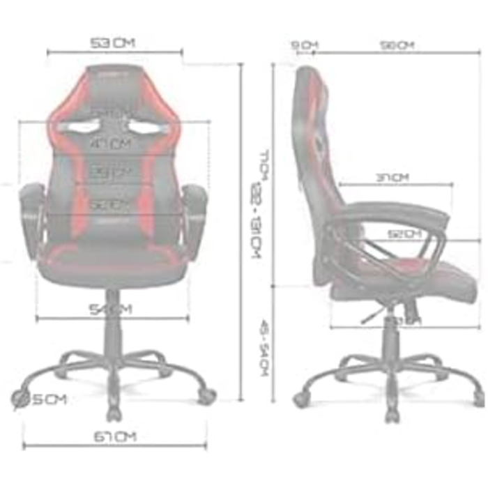 Крісло DRIFT GAMING DR50 -DR50B - Ігрове крісло, професійне, регульоване по висоті, сидіння-гойдалка, м'які підлокітники, зі штучної шкіри, чорний, 67 x 122-131 x 67 см Чорне ігрове крісло