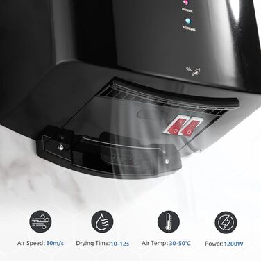 Автоматичний електричний сушар для рук настінний для дому та офісу, чорний