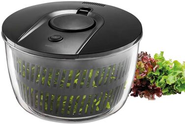 Салатниця GEFU з відром для відстоювання, 3л, чорно-сіра | Пластикова миска з вбудованим ситом та механічним приводом