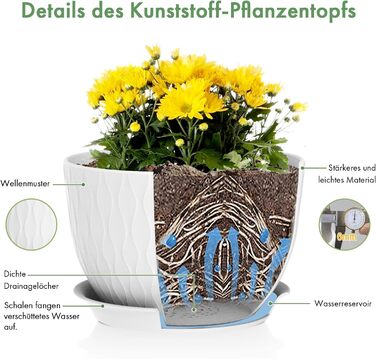 Набір горщиків для квітів з системою поливу (3 шт.) 30/25/22 см, білі