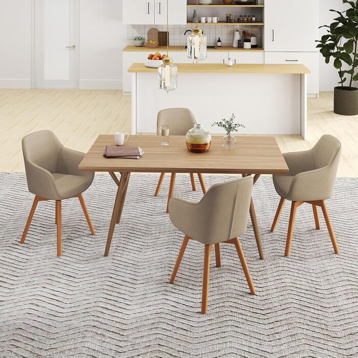 LEWE Комплект з 4 обертових стільців для їдальні з підлокітниками, 360° обертання, сучасна тканина Cord, стільці для кухні з дерев'яними ніжками та спинкою для вітальні, їдальні, спальні (Хакі, 4шт)