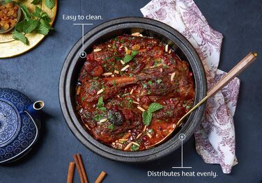 Тажин Кук - каструля для тушкування з емальованого чавуну, 3.3 л, керамічний конічний кришка, сіро-блакитний