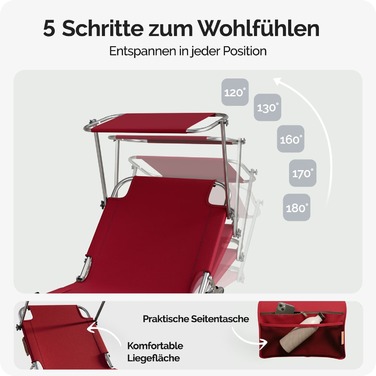 Шезлонг Ibiza Ruby Red 190x59x29см Alu Sun Canopy