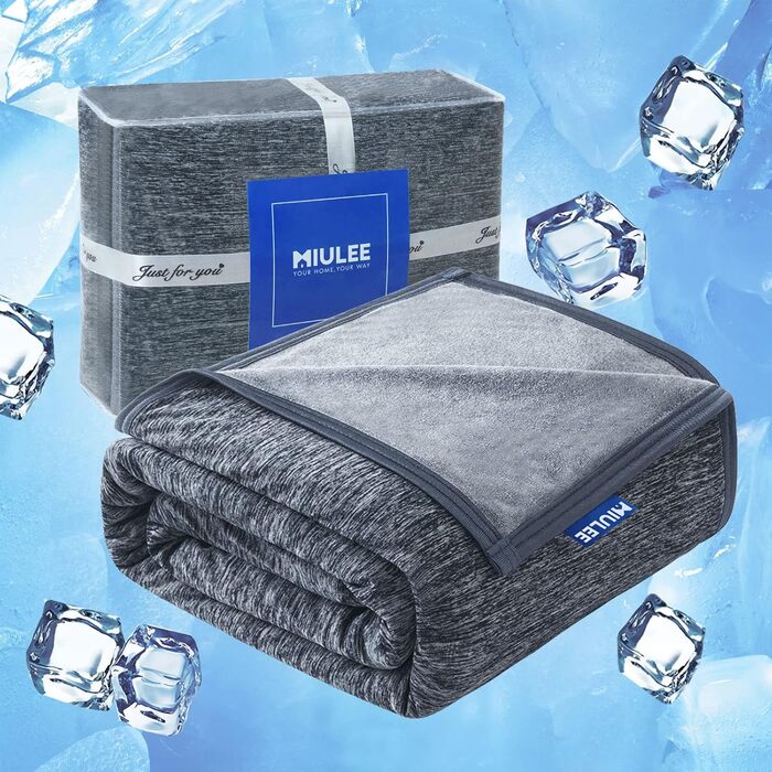 Літня ковдра MIULEE Cooling Blanket 150x200см, 2 в 1 самоохолоджуюча з Arc-Chill Q-MAX0.4, 200x218 см, сіра