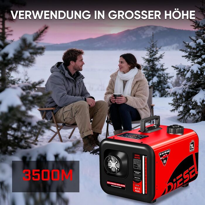 Дизельний опалювач LDHTHOPI 8 кВт, 12/24V з таймером, LCD-дисплеєм та пультом керування, швидким нагрівом 4.5л, для гаража, кемпінгу, автодому (червоний, 7л)