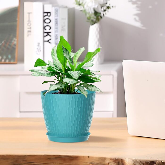 Набір горщиків для квітів з системою поливу (5 шт.), 17.8 см, з підставкою, для дому та балкону (темно-зелений)