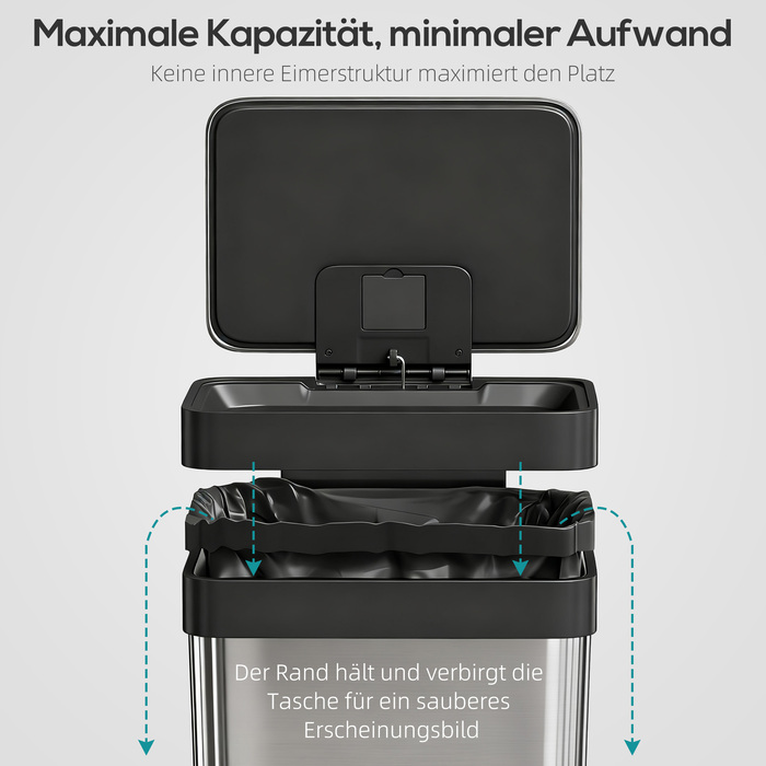 Відро для сміття 60 літрів з педальним механізмом, нержавіюча сталь, з м'яким закриванням кришки, сріблястого кольору