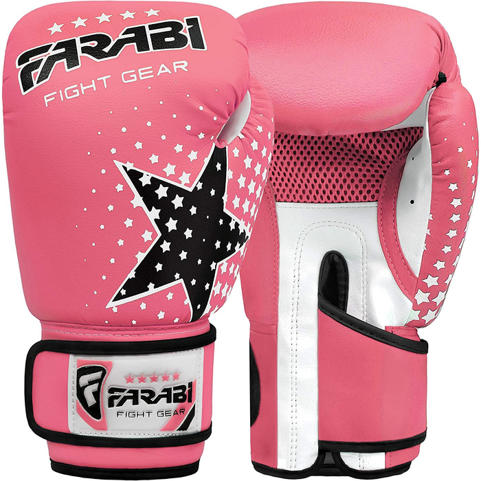 Дитячі боксерські рукавички Фарабі 6 унцій, тренувальні рукавички для кікбоксингу Муай Тай, ММА-спарингу, кращі рукавички для тренувань на боксерській груші, тренувальні подушечки для фокусування рожевого кольору 6 унцій