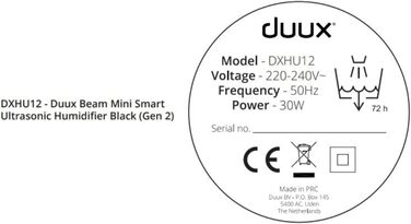 Зволожувач Duux Beam Mini 2 з ультразвуковим керуванням за допомогою пульта дистанційного керування та смартфона - Потужний зволожувач повітря - Кімнатний зволожувач 3 л до 30 м - Зволожувач повітря Спальня Чорний