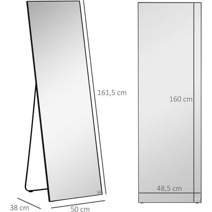 Дзеркало на повний зріст, окремо стояче, алюміній, 50 x 161,5 см