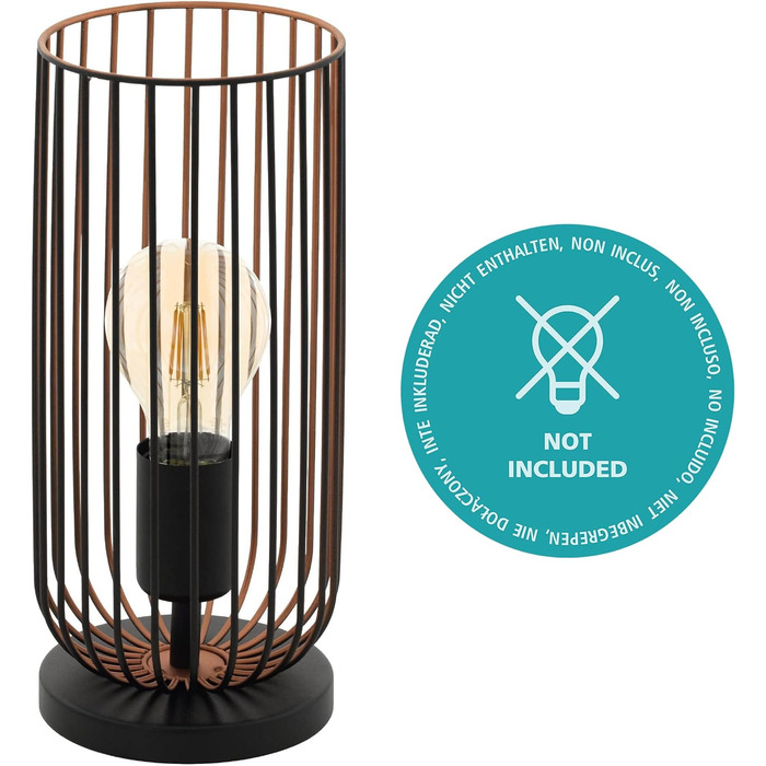 Настільна лампа EGLO Roccamena, вінтажна настільна лампа на 1 світло, промислова приліжкова лампа з металу чорного та мідного кольору, цоколь E27, настільна лампа на 1 світло