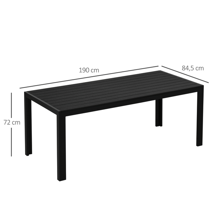 Outsunny Garden Table Алюмінієвий стіл 120x70 см для саду, патіо, дерево-пластик, полідерево, чорний, стійкий до погодних умов, і сучасний.