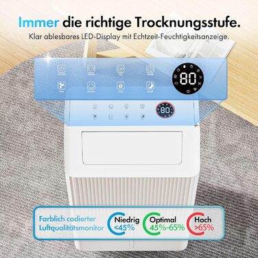 Електричний осушувач повітря VonHaus 12L/24h - для підвалу та приміщень до 125 м³, з таймером та гофрованим шлангом - захист від вологи та плісняви