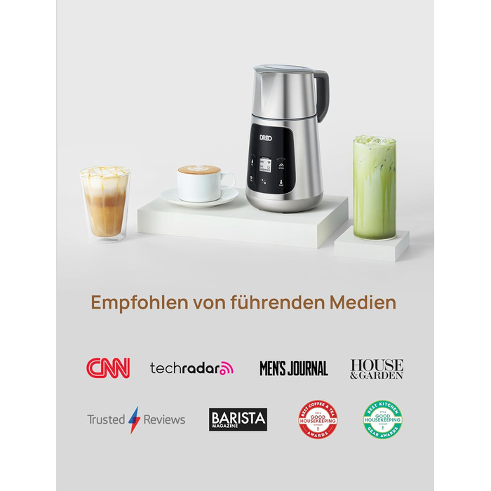 Dreo автоматичний спінювач молока All-in-1, 800 мл, срібний. Спінювач для лате-арту, гарячих та холодних напоїв, 30+ рецептів, для миття в посудомийній машині