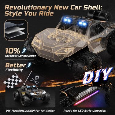 Радіокерований позашляховик DEERC 1:14 40 км/год, RC-трак 4x4 2.4 ГГц з LED-фарами, 2 акумулятори, іграшка для хлопчиків