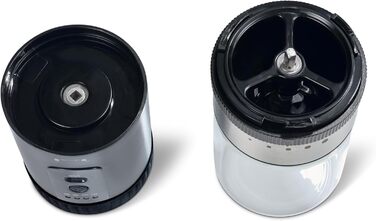 Електрична кавомолка Tchibo з керамічним жорном, регульований помел, срібна (з акумулятором)