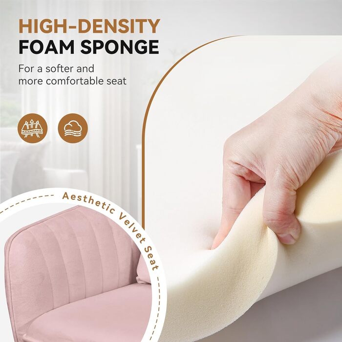 Крісло Aivermeil для дому та офісу, оксамитове, з підголівником, поворотне, регульоване по висоті, ергономічне, для робочого кабінету, спальні, до 120 кг (Рожеве)