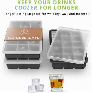 Форма для льоду Oliver's Kitchen - Легке видалення кубиків льоду - Зберігає напої холодними протягом тривалого часу - Силіконовий чорний
