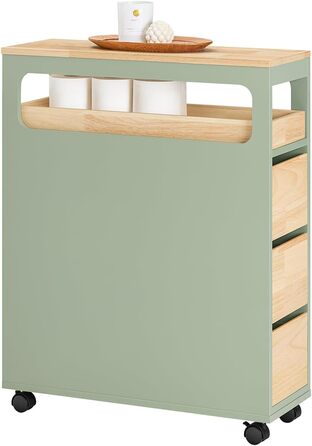 Тумбочка для ванної кімнати SoBuy з колесами, вузька з 3 висувними ящиками, компактна комода з дерева, навісна шафка для маленьких ванних кімнат, туалетів та кухонь, біла, 65x23x82 см, BZR54-W