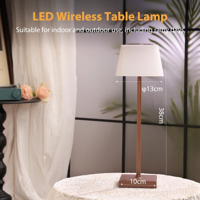 Aigostar LED акумуляторна настільна лампа бездротова, торшер з сенсорним керуванням, 3 режими кольору, IP54 вологостійка, для дому та саду (темно-коричнева)