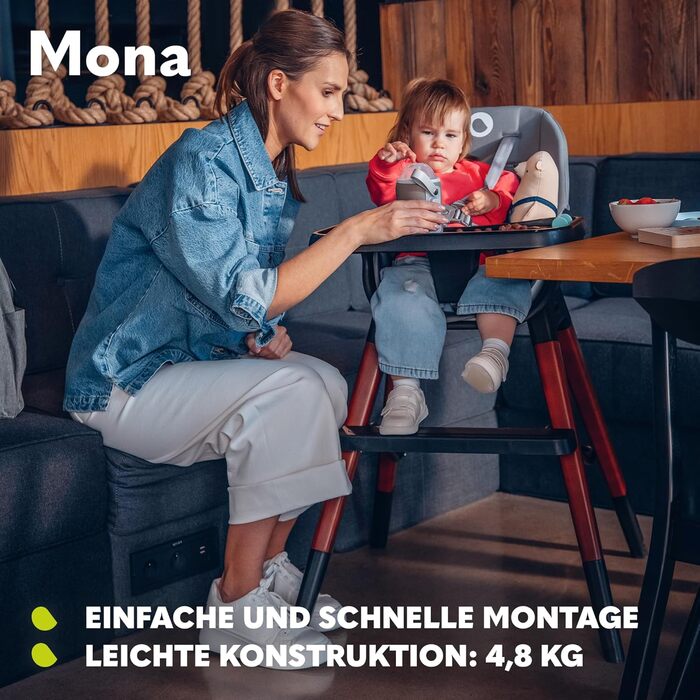 Дитячий стільчик Lionelo Mona 4в1, сірий, 6-36 місяців, до 15 кг / 25 кг / 75 кг