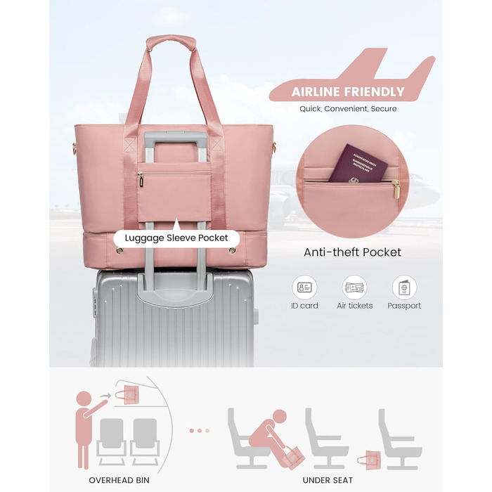 Сумка-трансформер LOVEVOOK для подорожей: водонепроникна дорожня сумка-шоппер з відділенням для взуття, спортивна та пляжна сумка, ідеальна для Ryanair