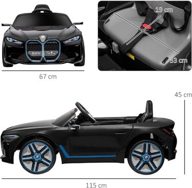 Дитячий електромобіль HOMCOM BMW з пультом, фарами, MP3, ременем безпеки, 3-5 км/год, чорний, для дітей 3-5 років