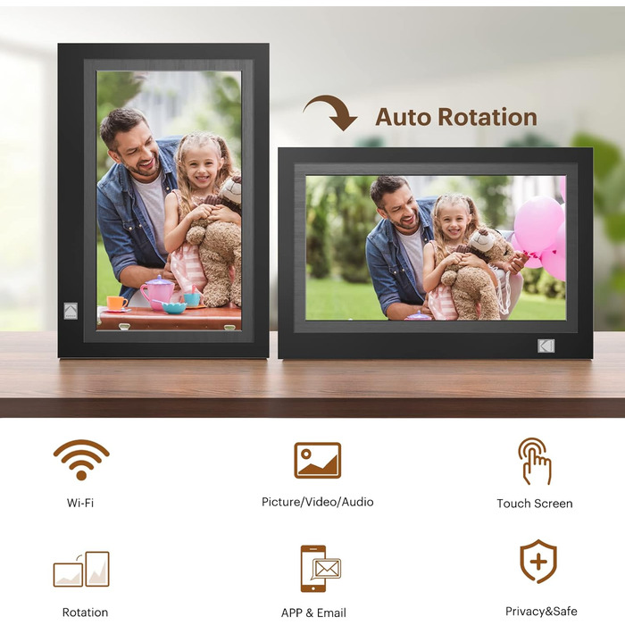 Цифровий фоторамка Kodak 10.1 дюйма з IPS-екраном, підтримкою USB/SD, відтворення фото/музики/відео, календарем та будильником, з пультом дистанційного керування (Чорний)