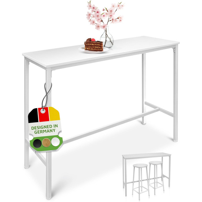 Барний стіл BeFair з дуба та білого кольору, 120x40x100 см, з підніжкою, індустріальний дизайн, металеві ніжки – комфорт та стабільність