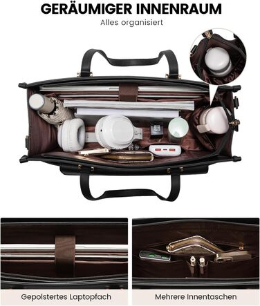 Сумка для ноутбука LOVEVOOK для жінок, водонепроникна, велика, сумка-шопер, ділова, шкіряна, для навчання, 15.6 дюймів, чорна, бежева, коричнева