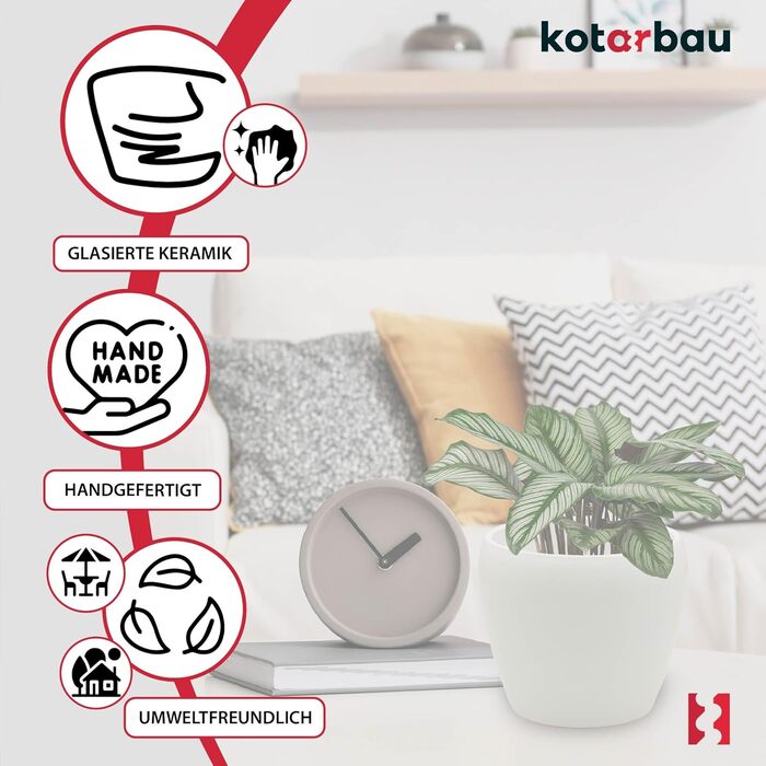 Набір горщиків для квітів KOTARBAU® (2 шт.) - 15 см, глазурована кераміка, білий