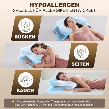 Ортопедична подушка для шиї з Memory Foam, сертифікат Oeko-Tex® | Підходить для сну на боці, спині та животі | Подушка для шиї для алергіків, сірого кольору (1 шт)