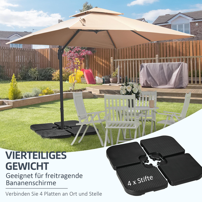 Підставка для парасольки, 4-секційна, з можливістю засипання баласту, 100 x 100 x 8 см, Чорний