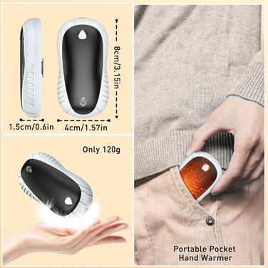 Електричні грілки для рук FANDLISS, 2 шт. - портативні, акумуляторні, 6000mAh, 3 режими нагріву, швидкий нагрів, ідеальний подарунок для спорту та зими