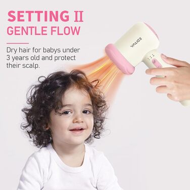 Бездротовий фен для немовлят, міні-фен для дітей, акумуляторний дитячий фен для чутливої шкіри з 3 швидкостями, підходить для 0-3 роки (Рожевий) Donut Рожевий