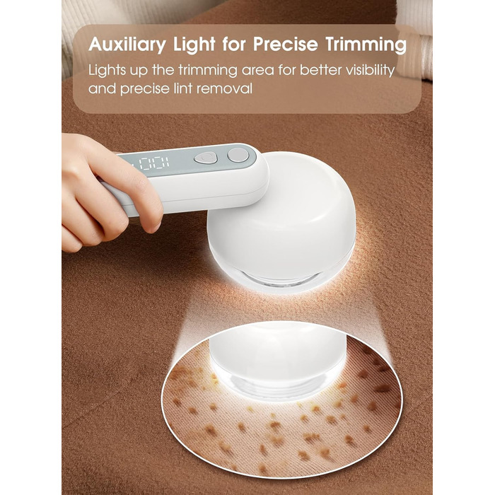 Електричний видальник ворсу 6-лезовий, перезаряджається, з індикатором заряду, для одягу, білий