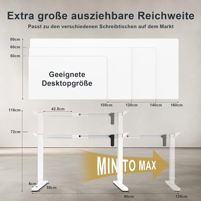 Електричний регульований стіл Flamaker з телескопічною основою та пам'яттю, білий