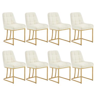 Стілець для їдальні WOLTU, кухонний стілець з велюру, м'який стілець з металевим каркасом, стілець з підлокітниками, стілець для вітальні, стілець для макіяжу, бежевий, набір 8 шт.