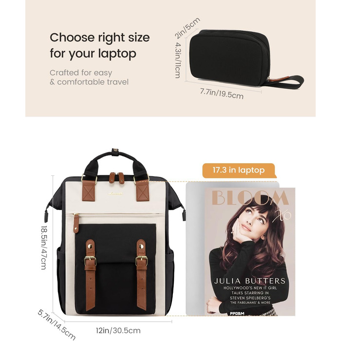 Рюкзак LOVEVOOK для дівчат, жінок, підлітків: шкільний, для ноутбука (17 дюймів), водонепроникний, універсальний (університет, бізнес, подорожі), чорний+бежевий+коричневий