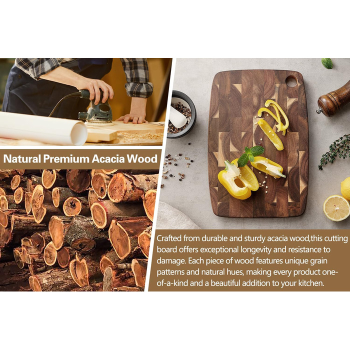 Дерев'яний обробний стіл XINZUO Hirnholz (35x25x2.6 см) з антиковзкими ніжками та ручкою, з канавкою для соку, для кухні