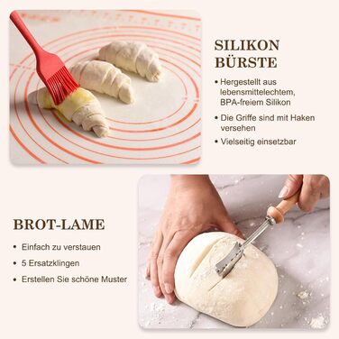 Набір для закваски Sauerteig Starter Set: 11 предметів, круглий гніт для хліба 23 см, повний набір аксесуарів для випікання хліба, подарунковий набір для початківців та досвідчених пекарів