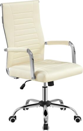 Офісний крісло Yaheetech з ергономічною спинкою та підлокітниками, для офісу та дому, до 136 кг, білий (бежевий)